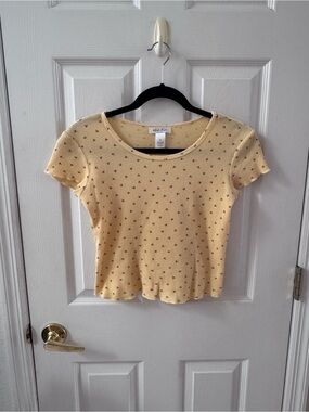 Wild Fable Yellow Ribbed Cherry-Print Crop Top